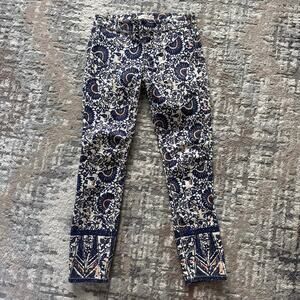 Tory Burch Izzy Cropped Skinny Floral Print Jeans Sz 26 Twill Side Zip
